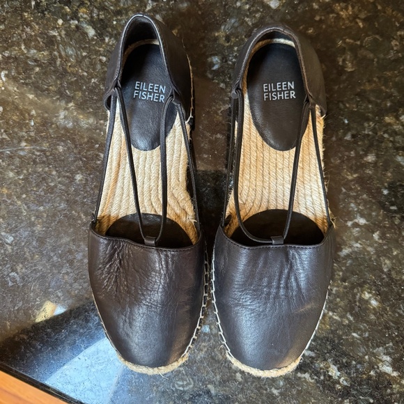 EILEEN Fisher Lee Espadrille Flat Leather sandals in black wash size 7.5 - Picture 2 of 4